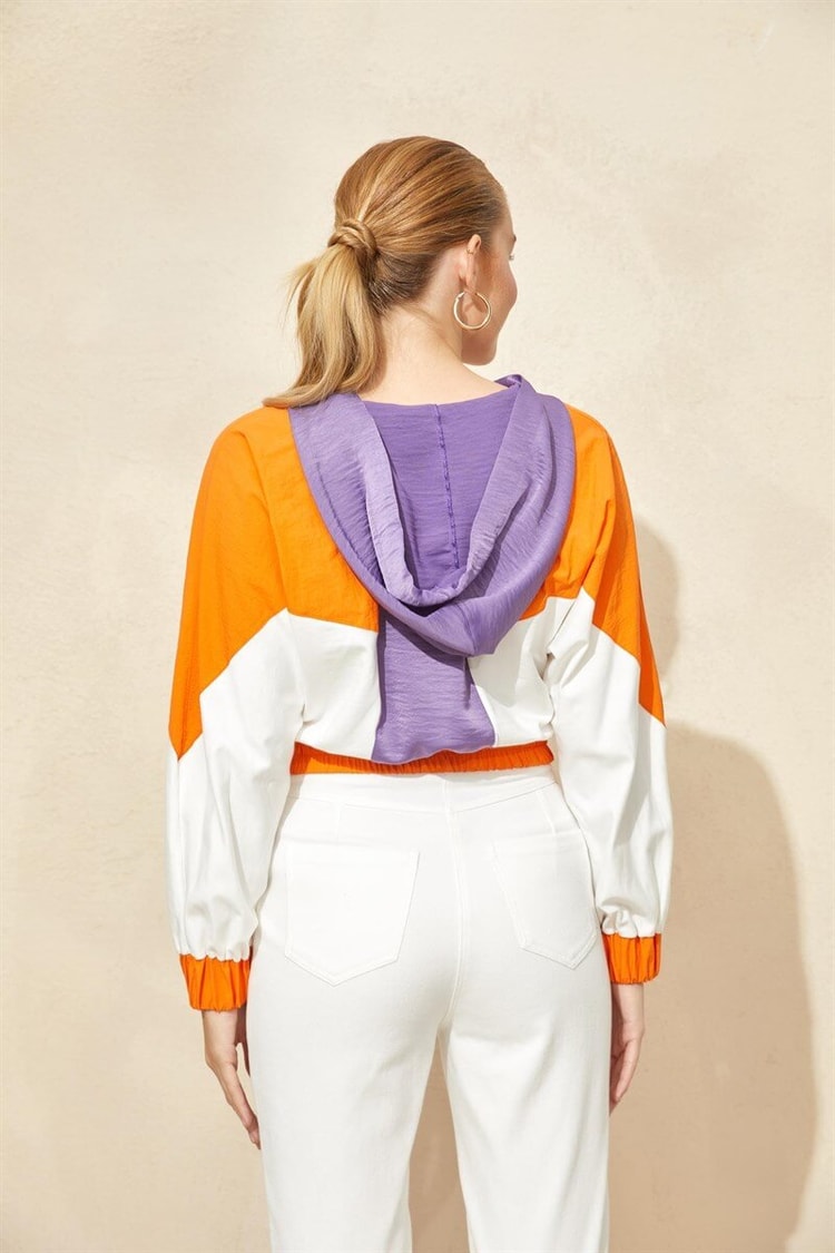 Mor/Oranj Fermuarlı Kapüşonlu SweatshirtST060S72116001