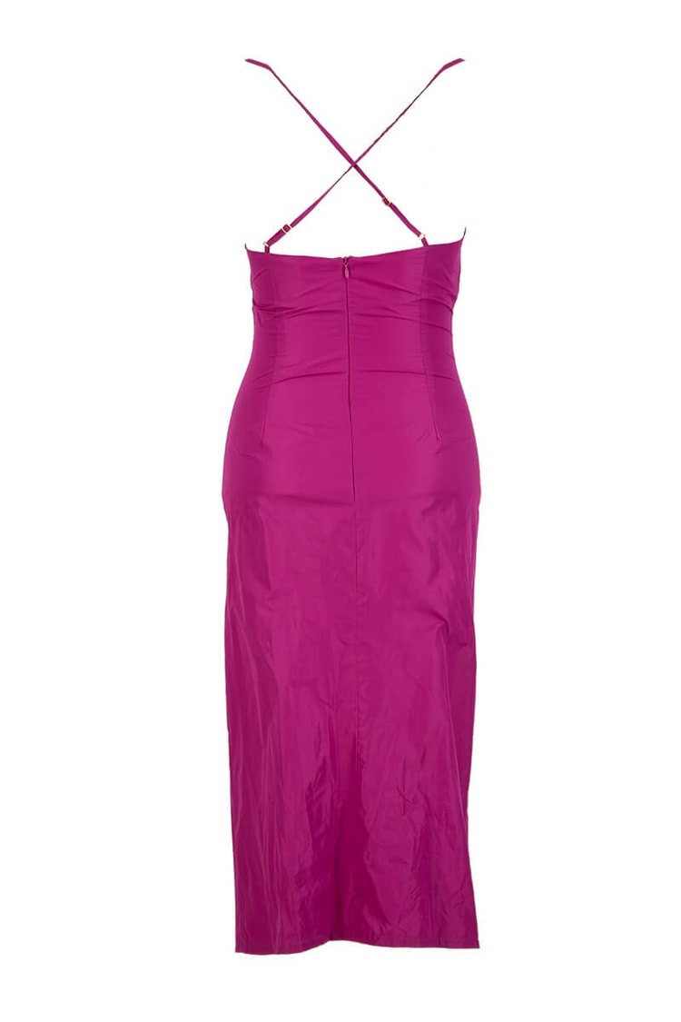 Mürdüm Drape Detaylı Yırtmaçlı ElbiseST060S40127201