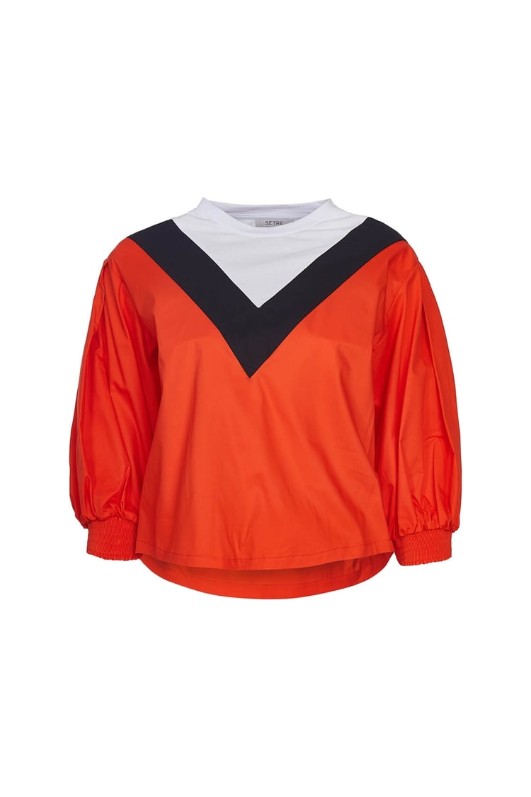 Nar Çiçeği Yaka Kol Ucu Gipeli Color Block Pamuk BluzST050S3029601