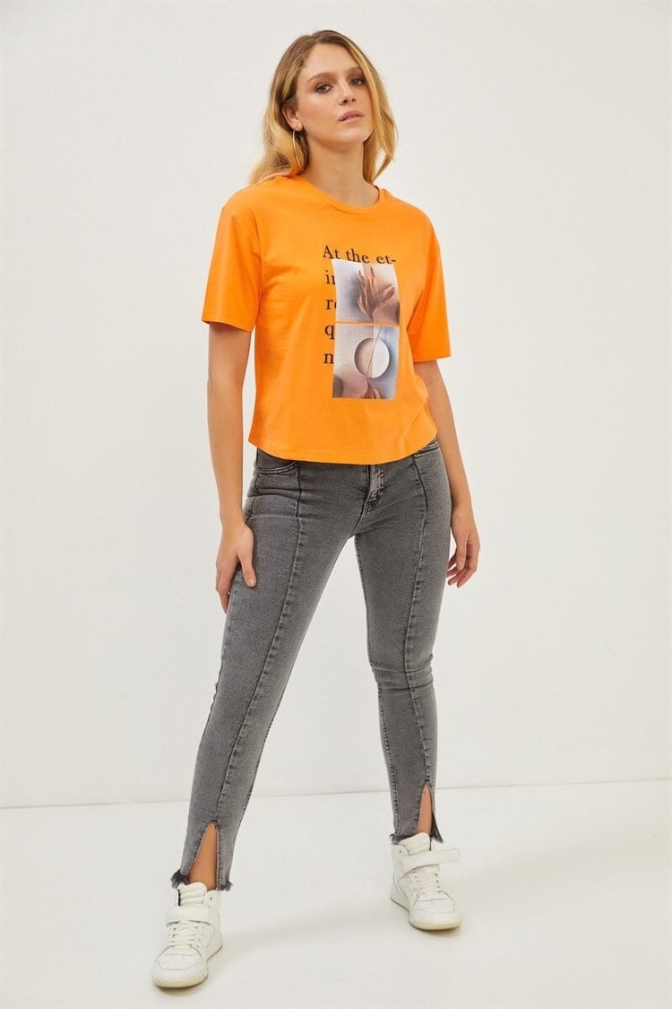 Oranj Bisiklet Yaka Baskılı T-ShirtST070S71283001