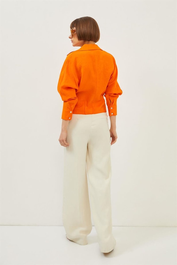 Oranj Drape Detaylı V Yaka GömlekST070S55282001