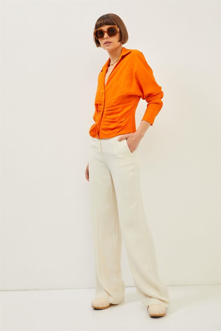 Oranj Drape Detaylı V Yaka GömlekST070S55282001