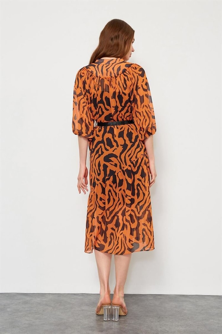 Oranj Kemerli Zebra Desen ElbiseST060S40107502