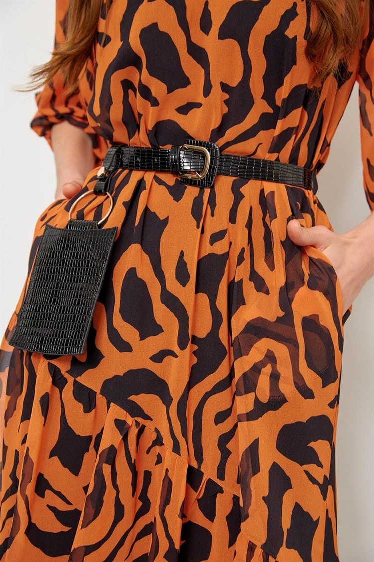 Oranj Kemerli Zebra Desen ElbiseST060S40107502