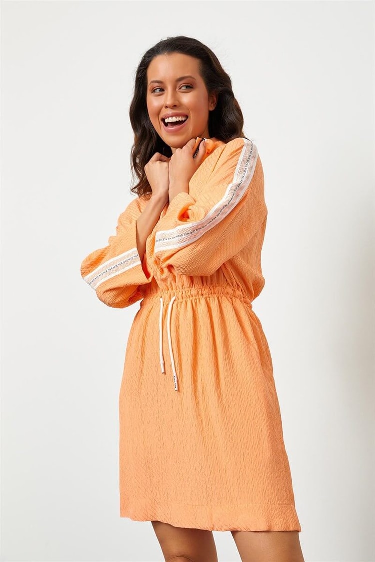 Oranj Rayon Fermuar Detaylı Beli Lastikli ElbiseST050S4010541