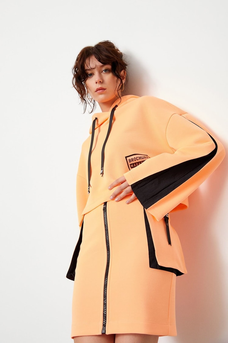 Oranj-Siyah Yüksek Bel Fermuarlı Mini EtekST060S50197001