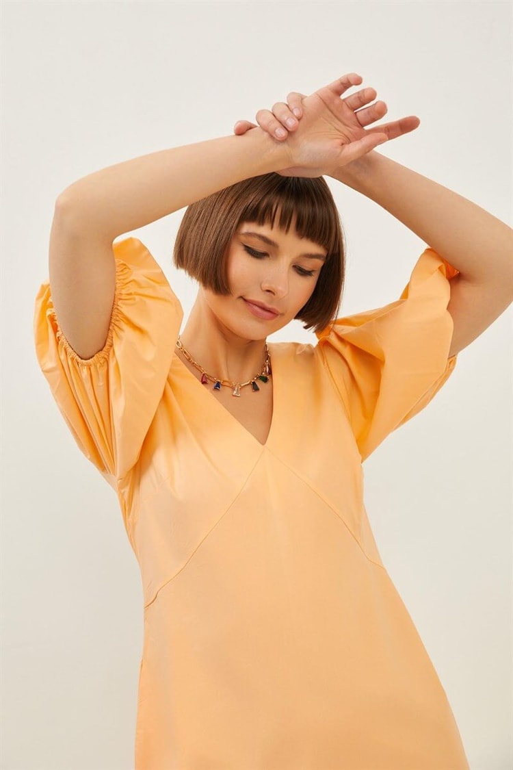 Oranj V Yaka Midi ElbiseST060S40001003