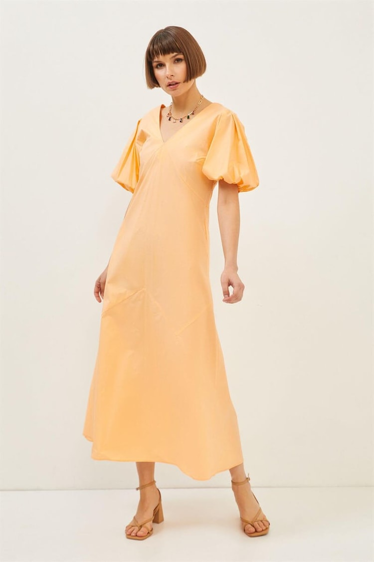 Oranj V Yaka Midi ElbiseST060S40001003