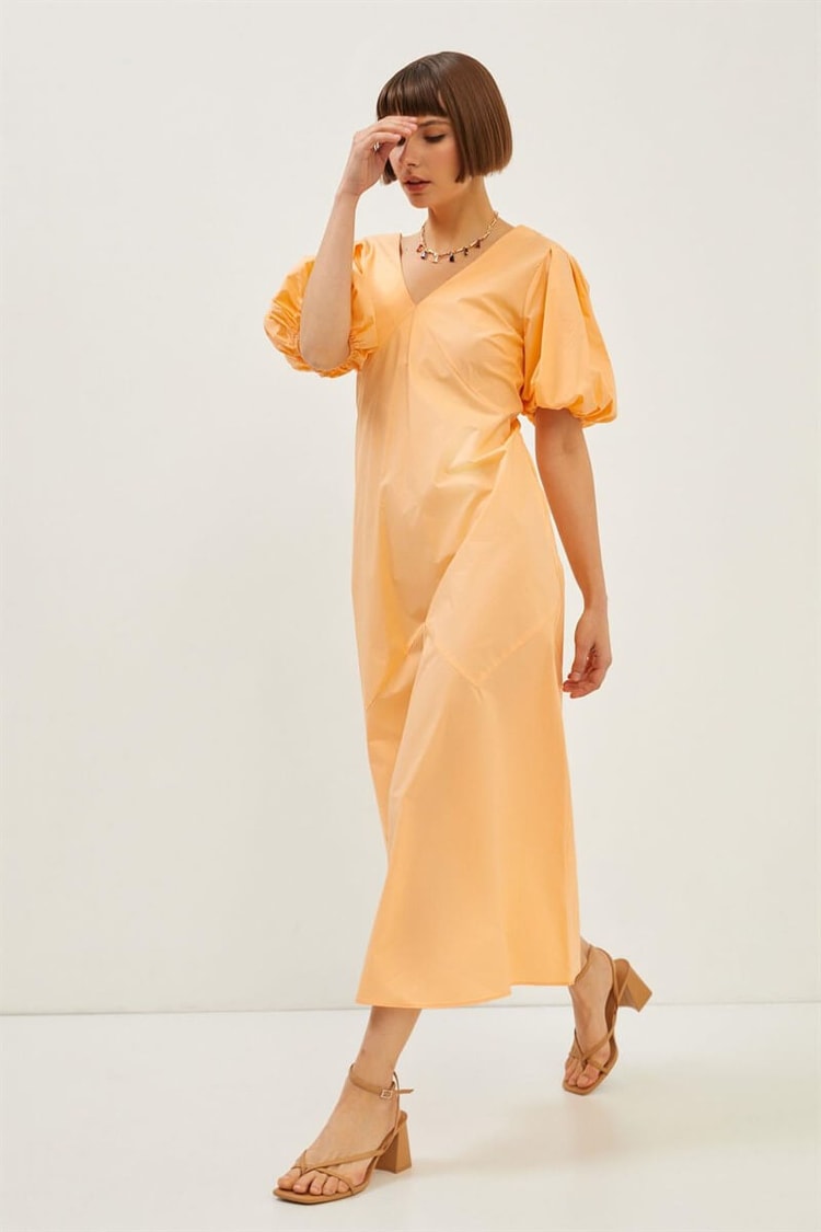 Oranj V Yaka Midi ElbiseST060S40001003