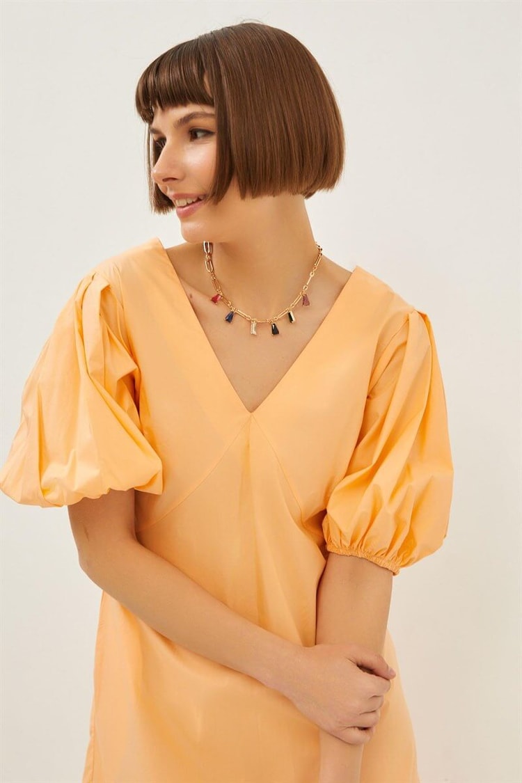 Oranj V Yaka Midi ElbiseST060S40001003