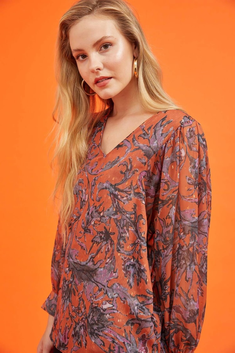 Oranj V Yaka Şifon BluzST060W30684001