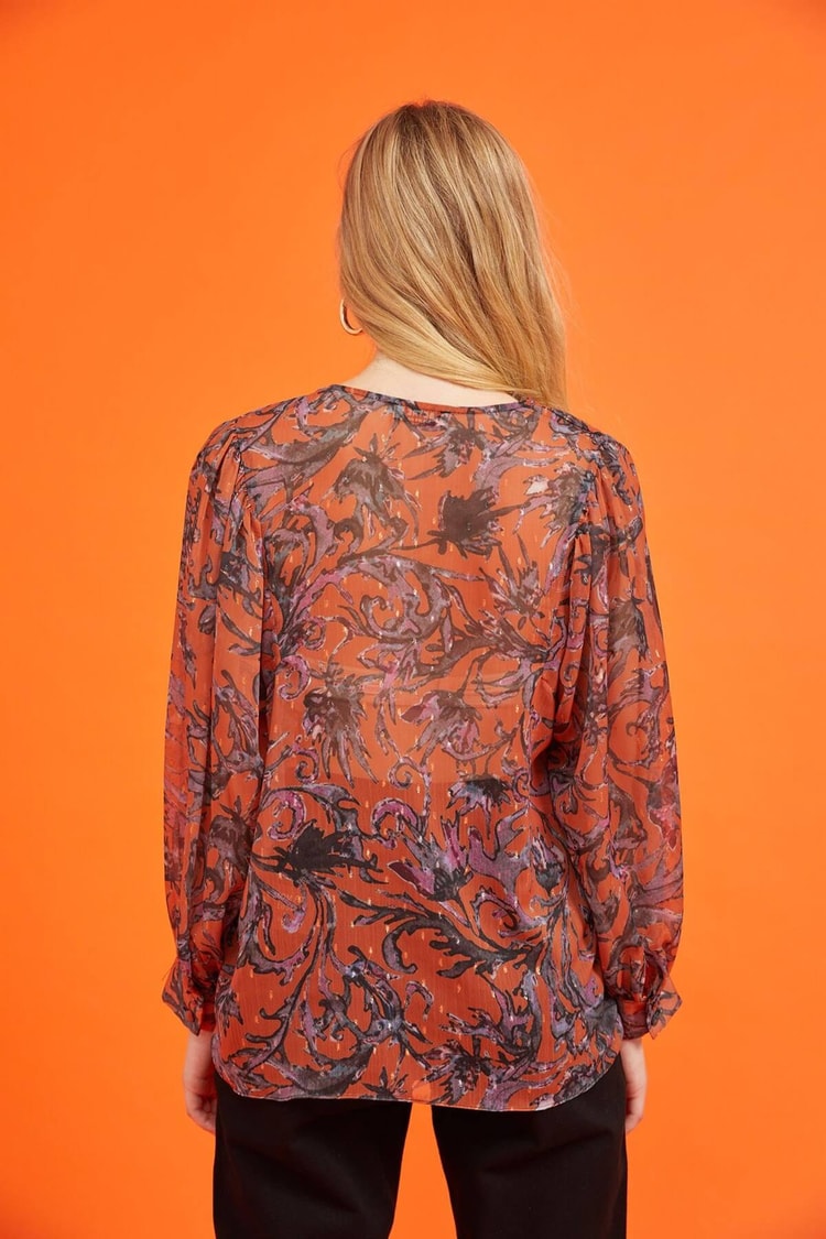 Oranj V Yaka Şifon BluzST060W30684001