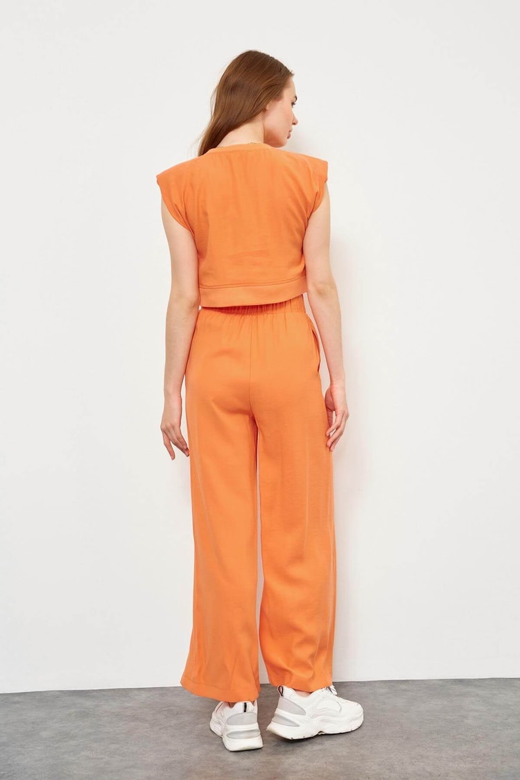 Oranj Yüksek Bel Pantolon Vatkalı Crop Top TakımST050S60065001