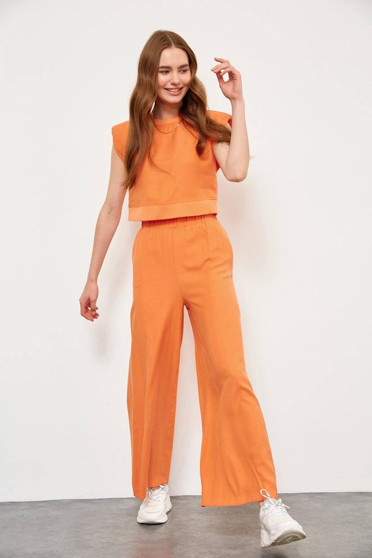 Oranj Yüksek Bel Pantolon Vatkalı Crop Top TakımST050S60065001