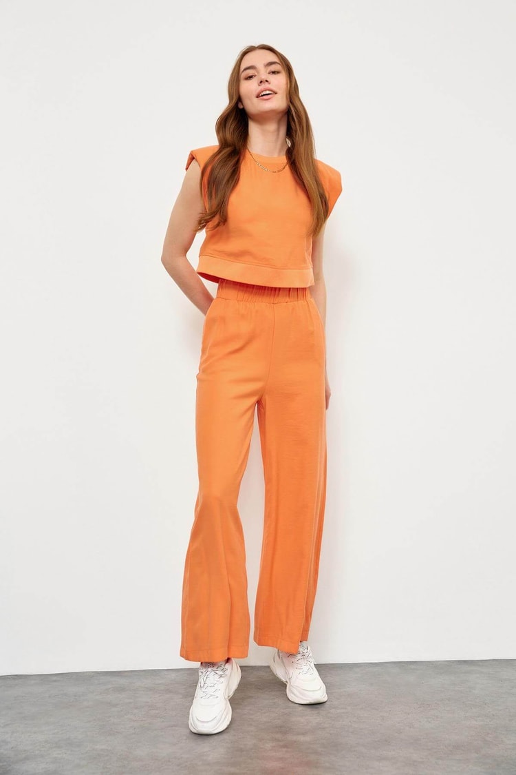 Oranj Yüksek Bel Pantolon Vatkalı Crop Top TakımST050S60065001
