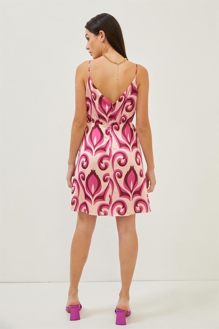 Orkide Floral Desenli Kruvaze Yaka Mini ElbiseST070S40154501