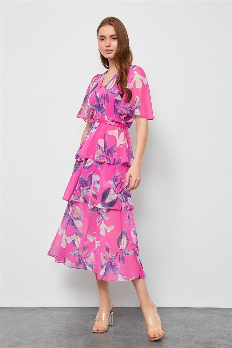 Orkide Midi Boy Floral Desen ElbiseST060S4093001
