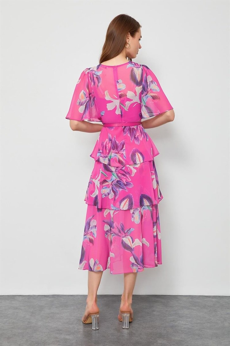 Orkide Midi Boy Floral Desen ElbiseST060S4093001