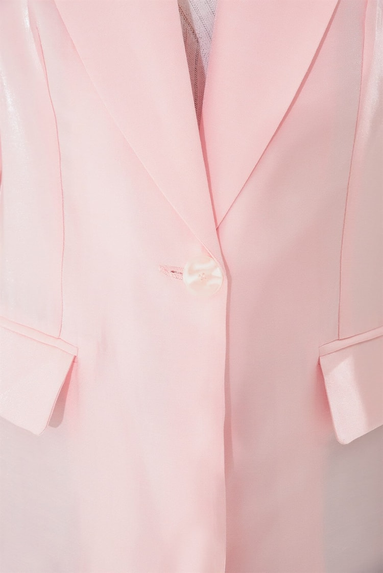 Pembe  Mono Yaka Yarım Kol Parlak Kumaş CeketST050S9015401
