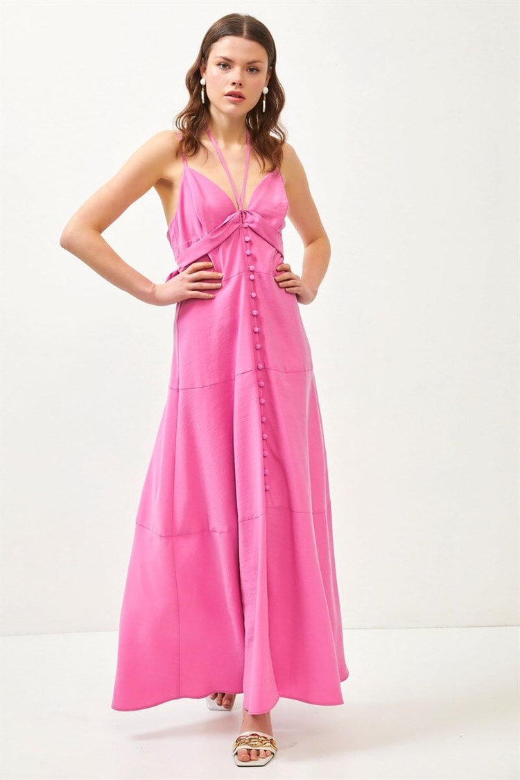 Pembe Askılı Maxi Volan ElbiseST060S40114501