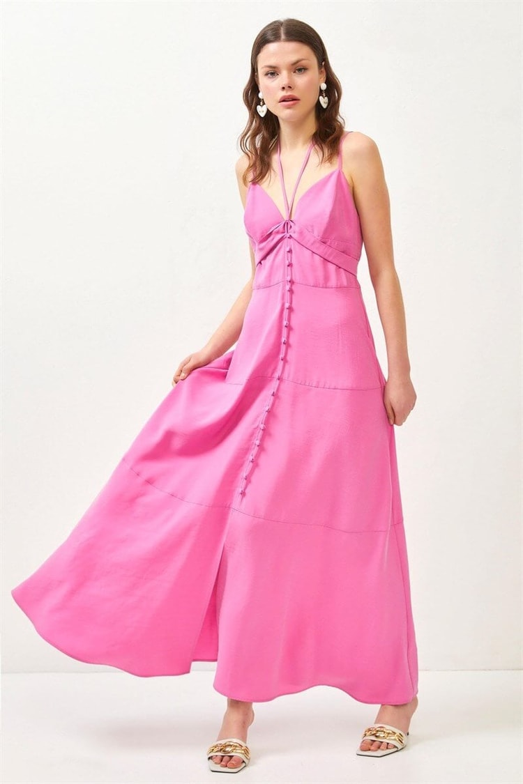 Pembe Askılı Maxi Volan ElbiseST060S40114501