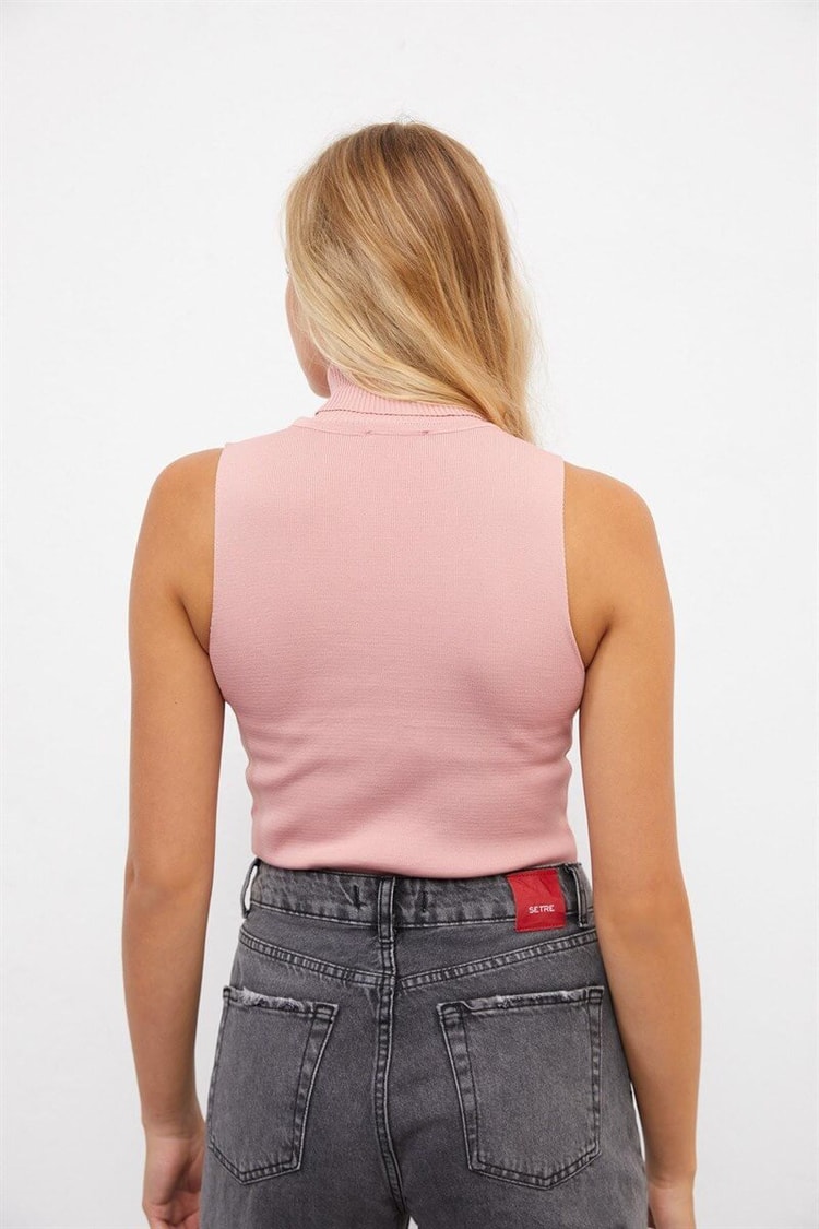 Pembe Balıkçı Yaka Kolsuz TrikoST060W94170001