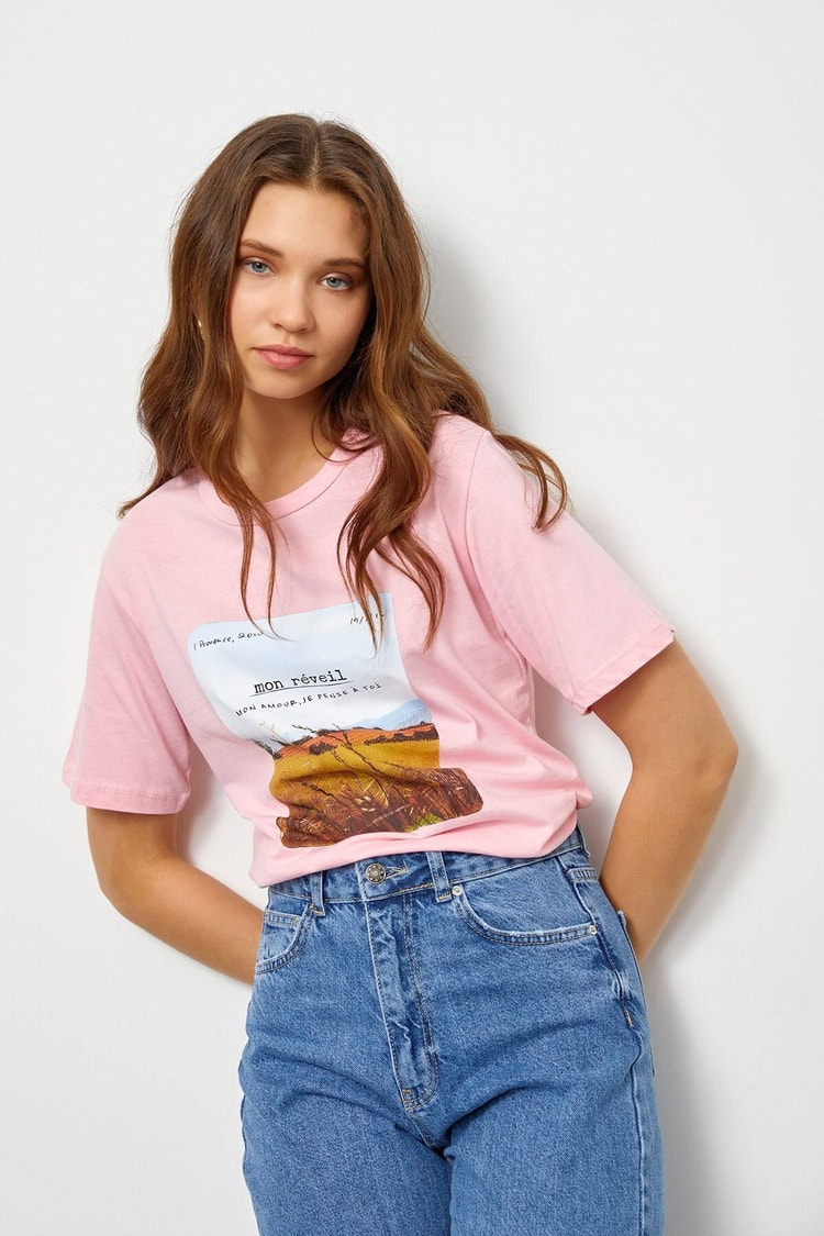 Pembe Baskılı Kısa Kol T-ShirtST060S71190011