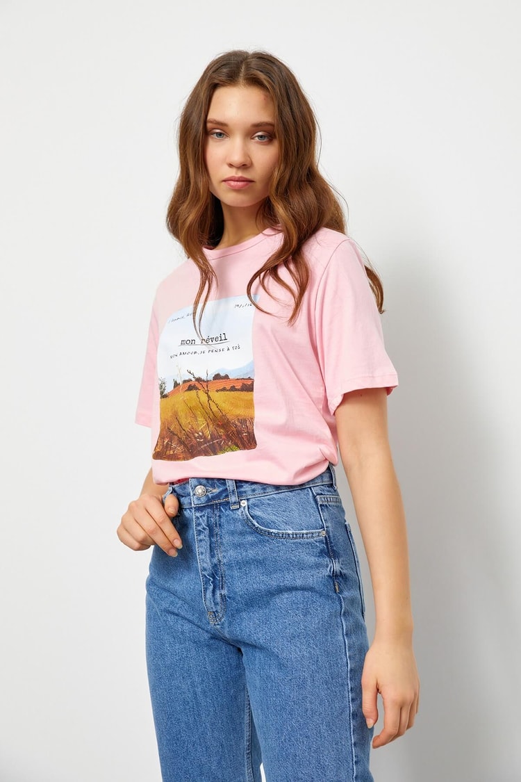 Pembe Baskılı Kısa Kol T-ShirtST060S71190011