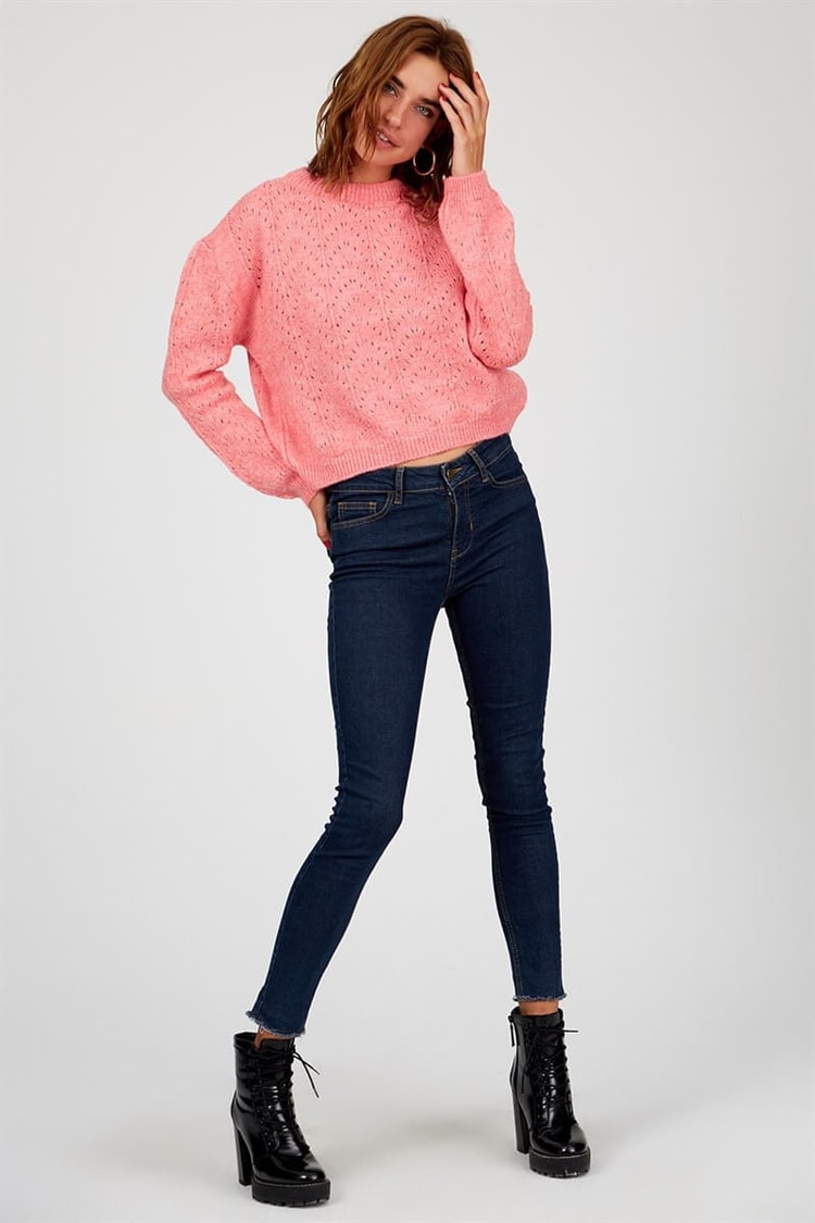 Pembe Bisiklet Yaka Uzun Kol TrikoST040W940182
