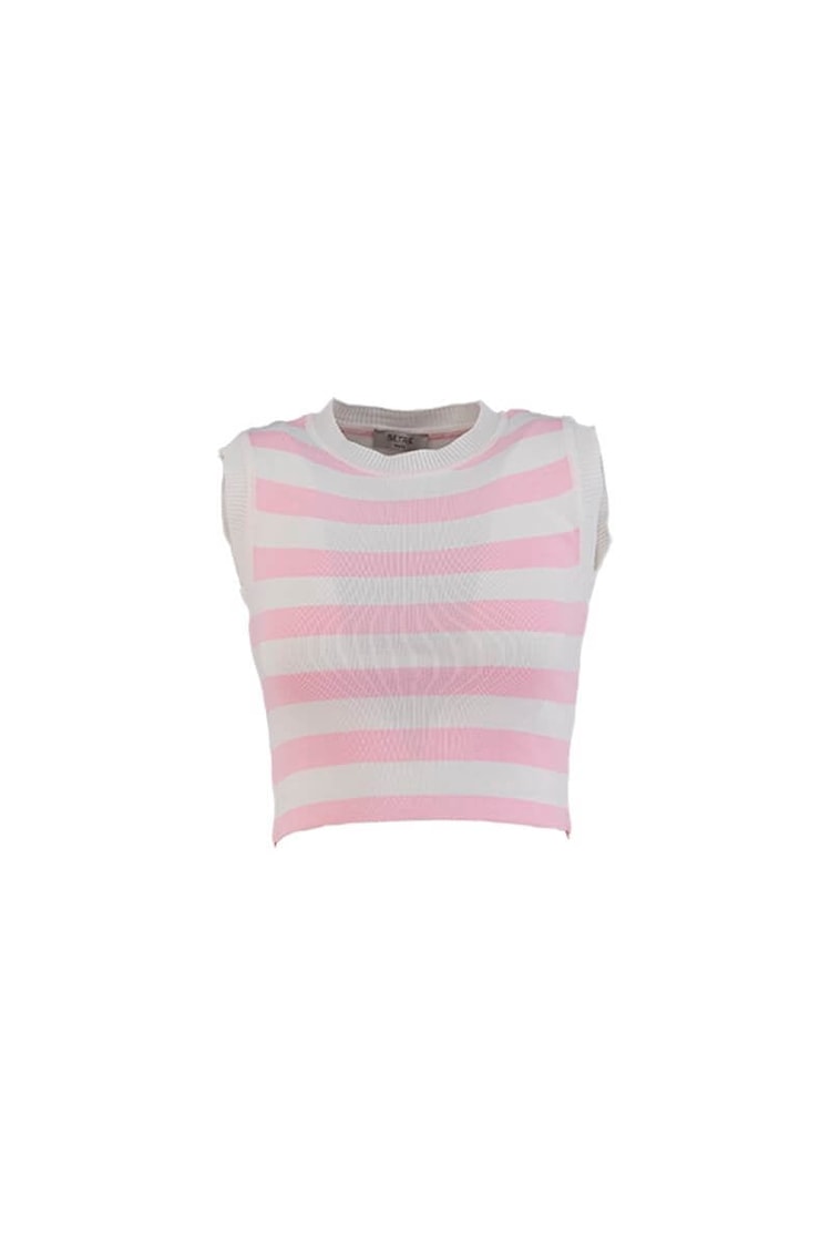 Pembe Çizgili Bisiklet Yaka Triko BluzST070S94184001