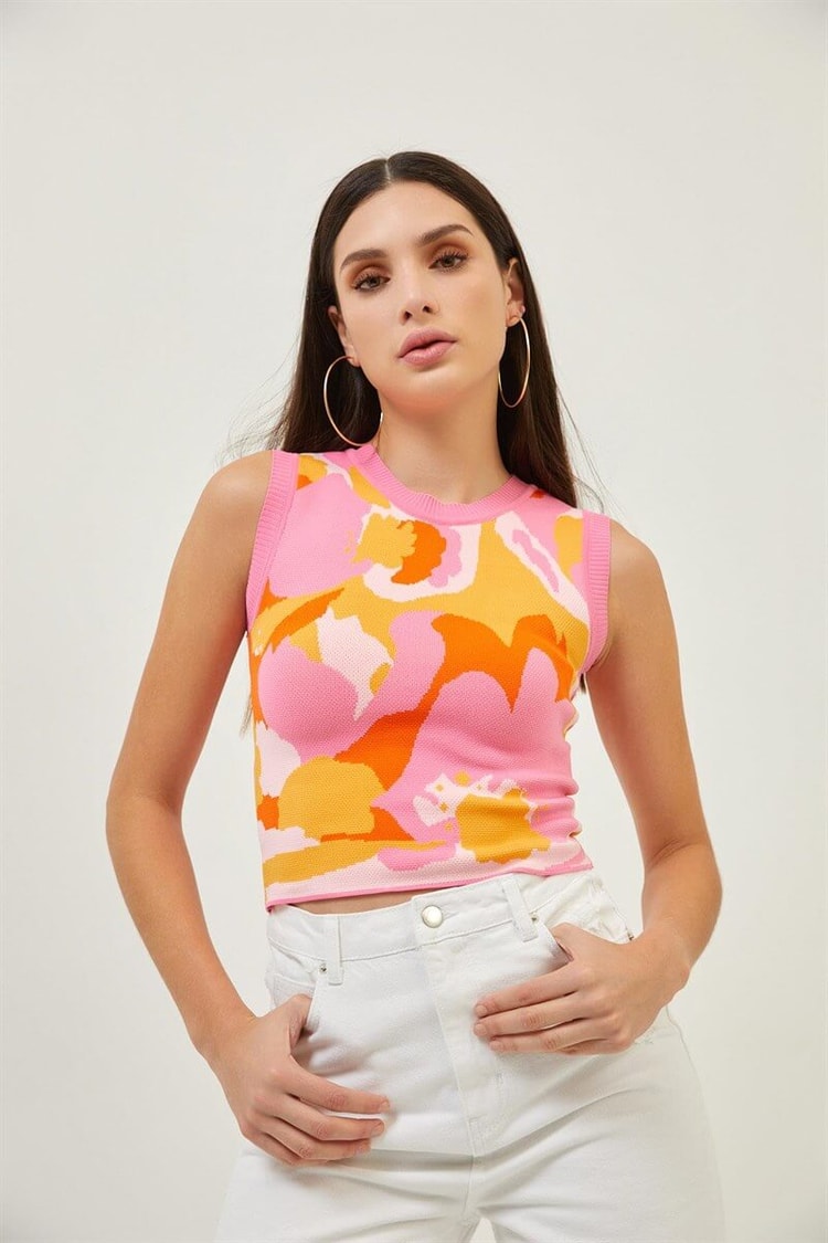 Pembe Desenli Bisiklet Yaka Triko BluzST070S94186001