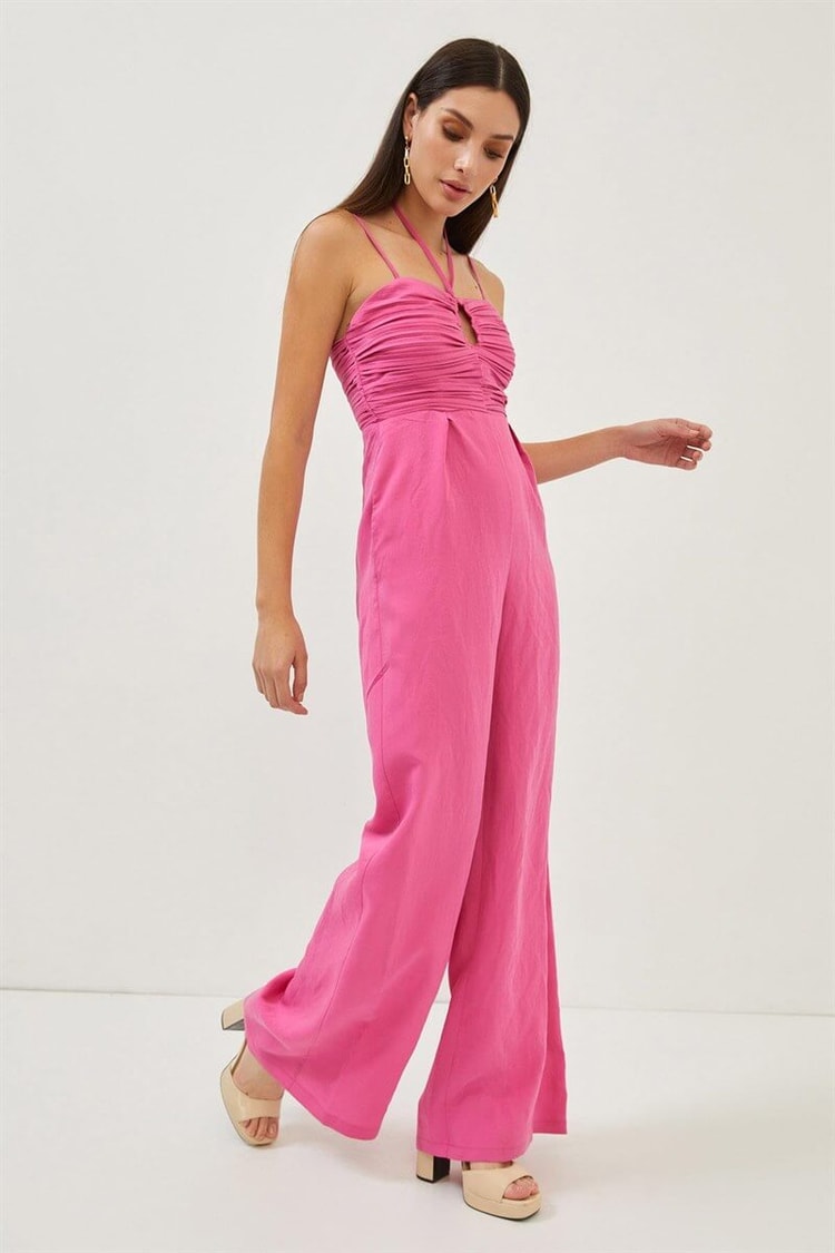 Pembe Drape Detaylı Maxi Boy ElbiseST070S28193001
