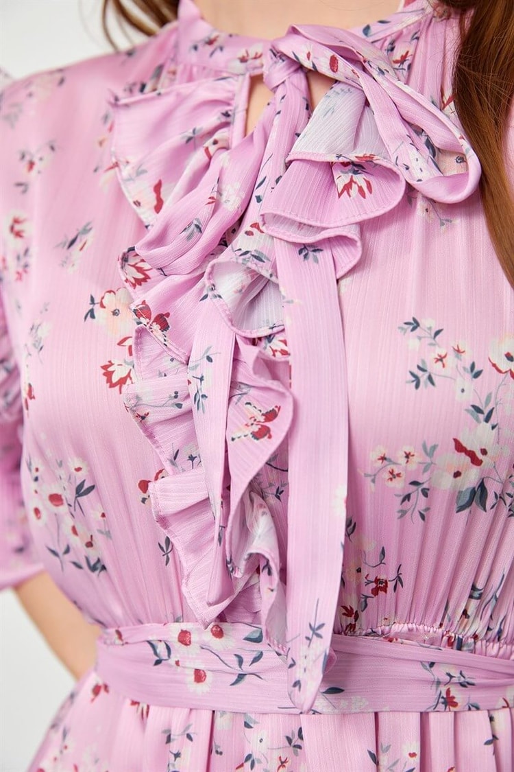 Pembe Floral Desen Maxi ElbiseST050S40938001