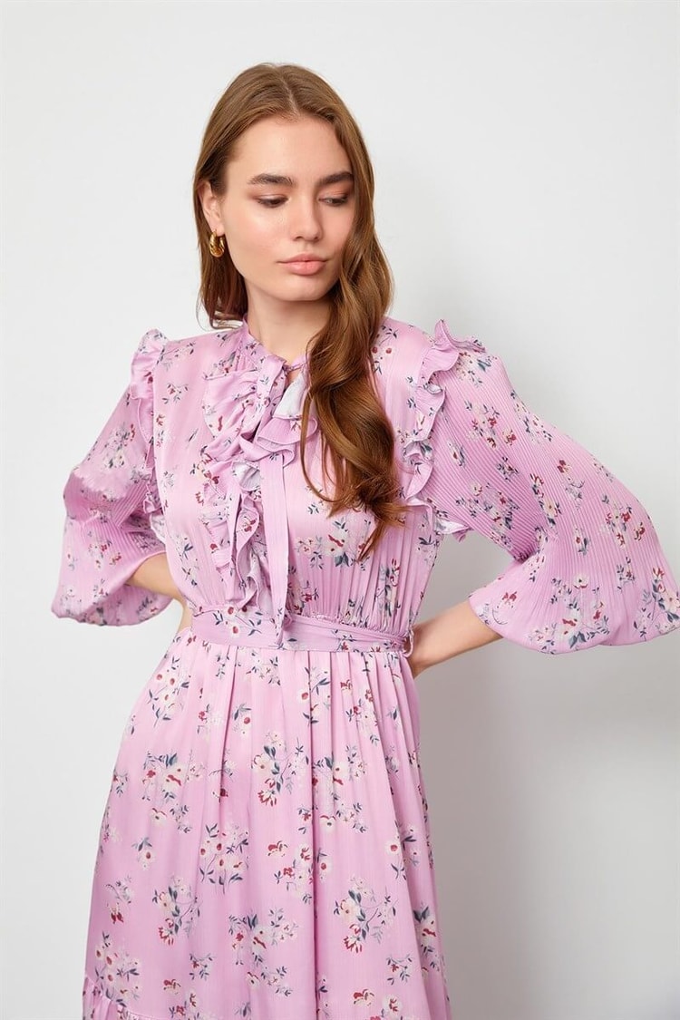 Pembe Floral Desen Maxi ElbiseST050S40938001