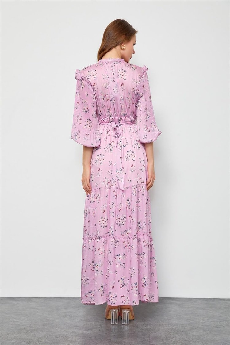 Pembe Floral Desen Maxi ElbiseST050S40938001