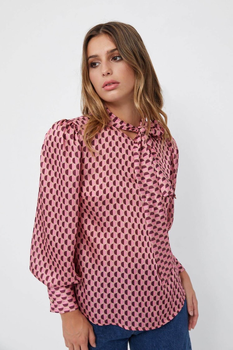 Pembe Fular Yaka Desenli BluzST060W30688001