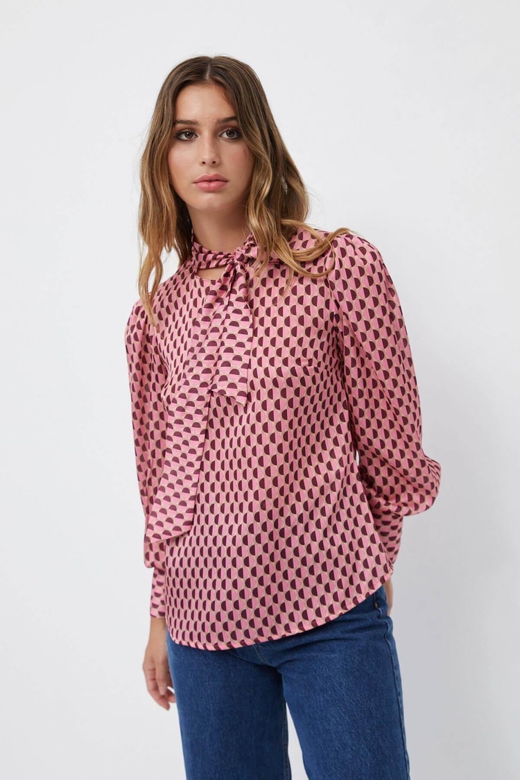 Pembe Fular Yaka Desenli BluzST060W30688001