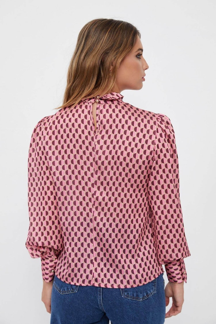 Pembe Fular Yaka Desenli BluzST060W30688001