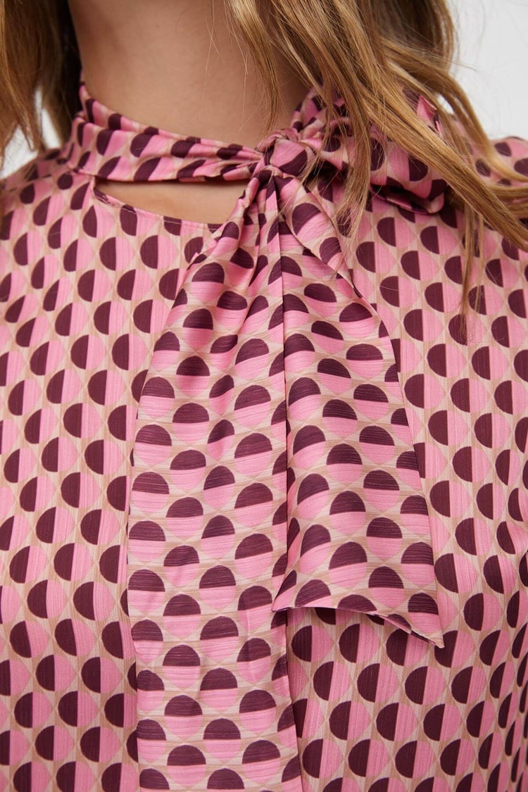 Pembe Fular Yaka Desenli BluzST060W30688001