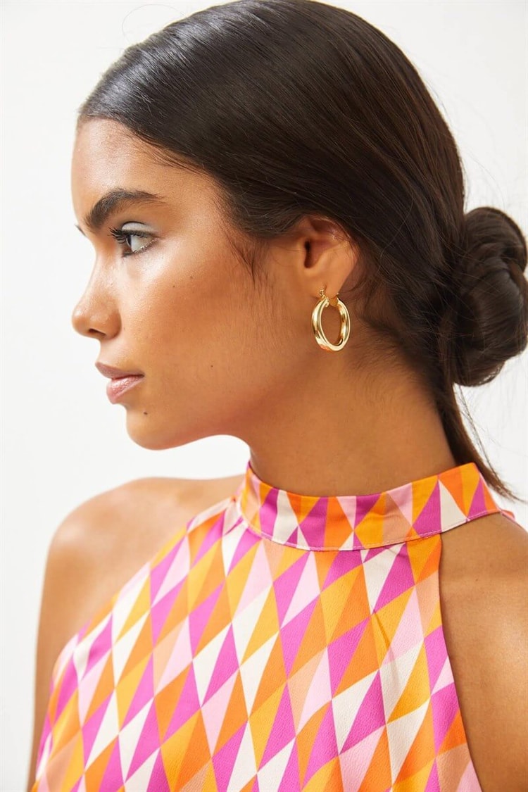 Pembe Geometrik Desen Kolsuz BluzST060S30681001