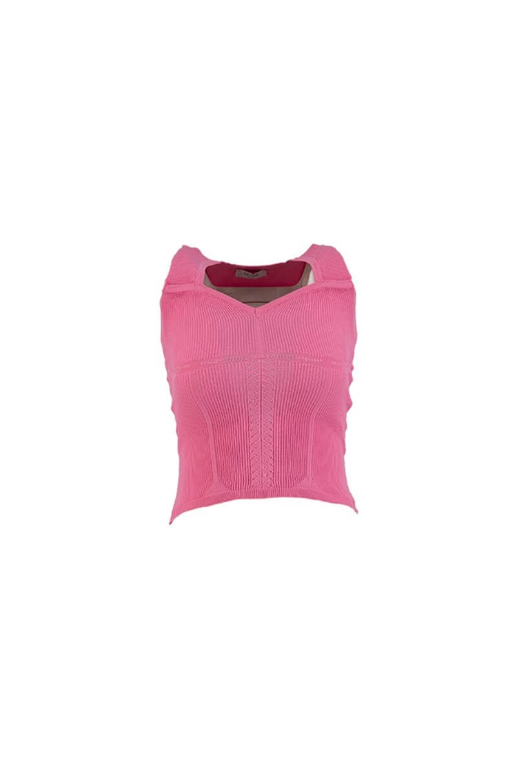 Pembe Kalın Askılı Kalp Yaka TrikoST070S80235001