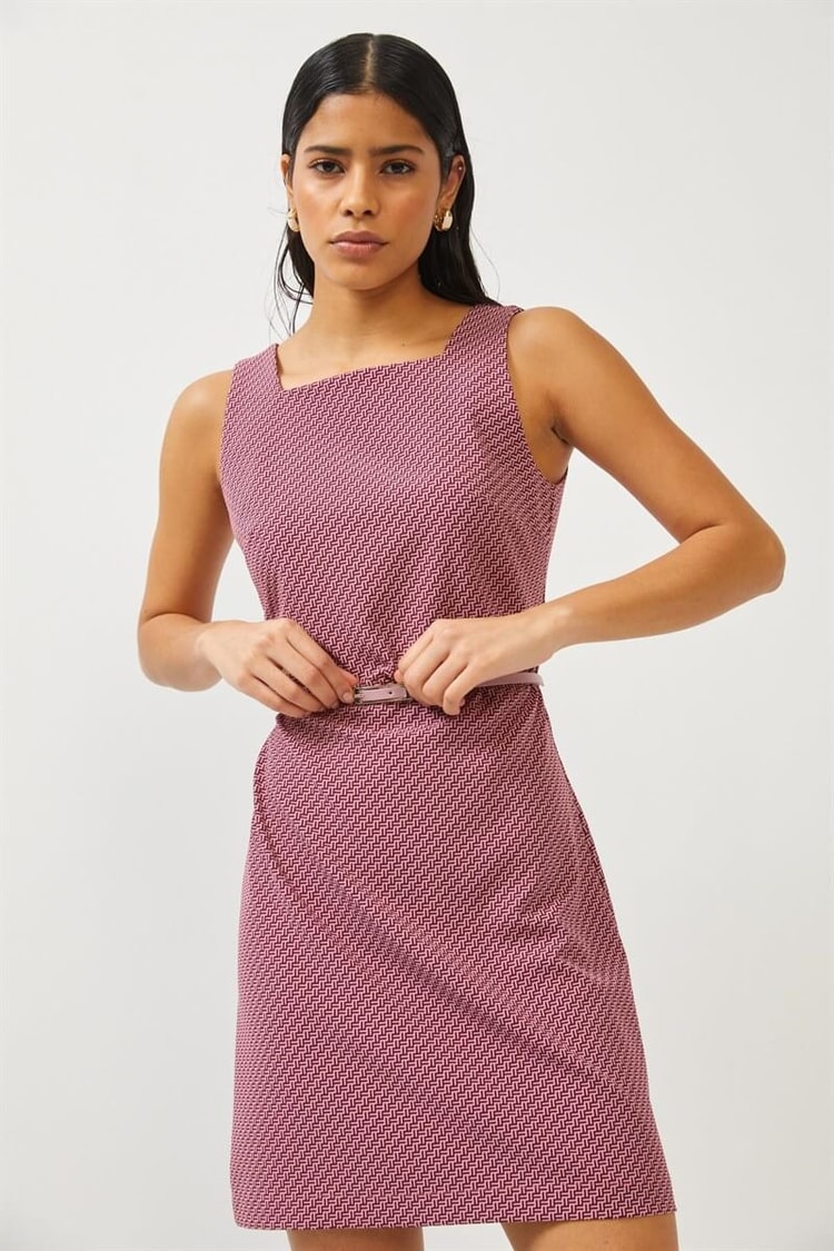 Pembe Kemer Detaylı Kolsuz Mini ElbiseST060S40133401