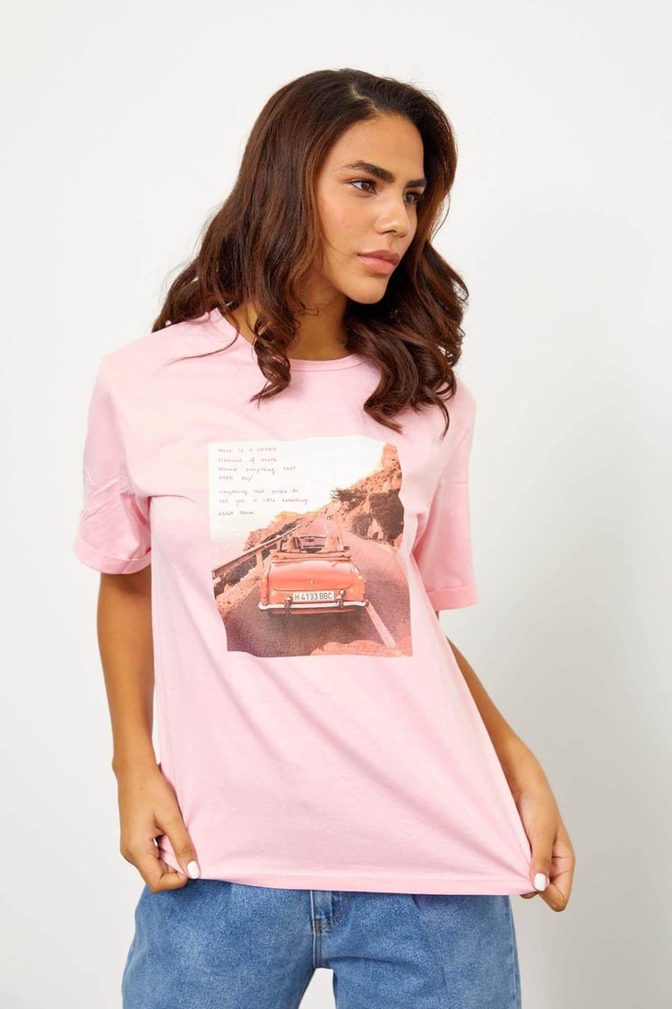 Pembe Kısa Kol Baskılı T-ShirtST060S71243004