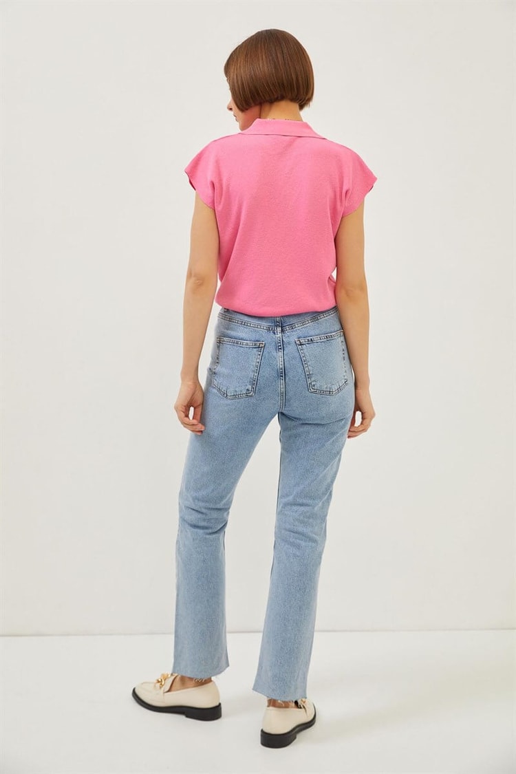 Pembe Kolsuz Polo Yaka Triko Bayan BluzST070S94186002