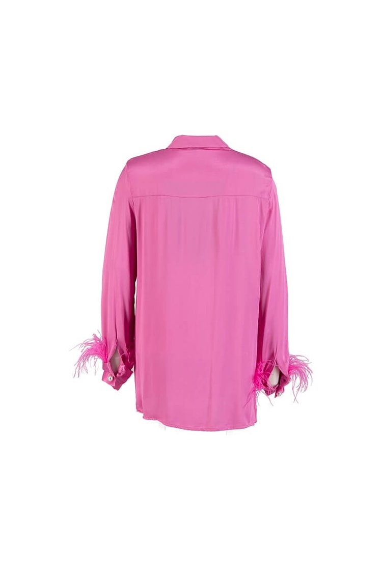 Pembe Manşetleri Tüy Detaylı Saten Görünümlü GömlekST070S55283001
