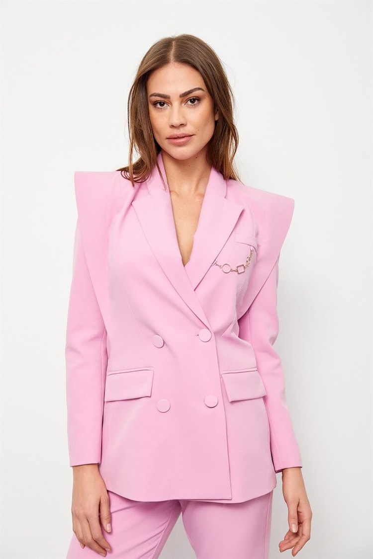 Pembe Sivri Omuzlu Kruvaze CeketST060S9022801