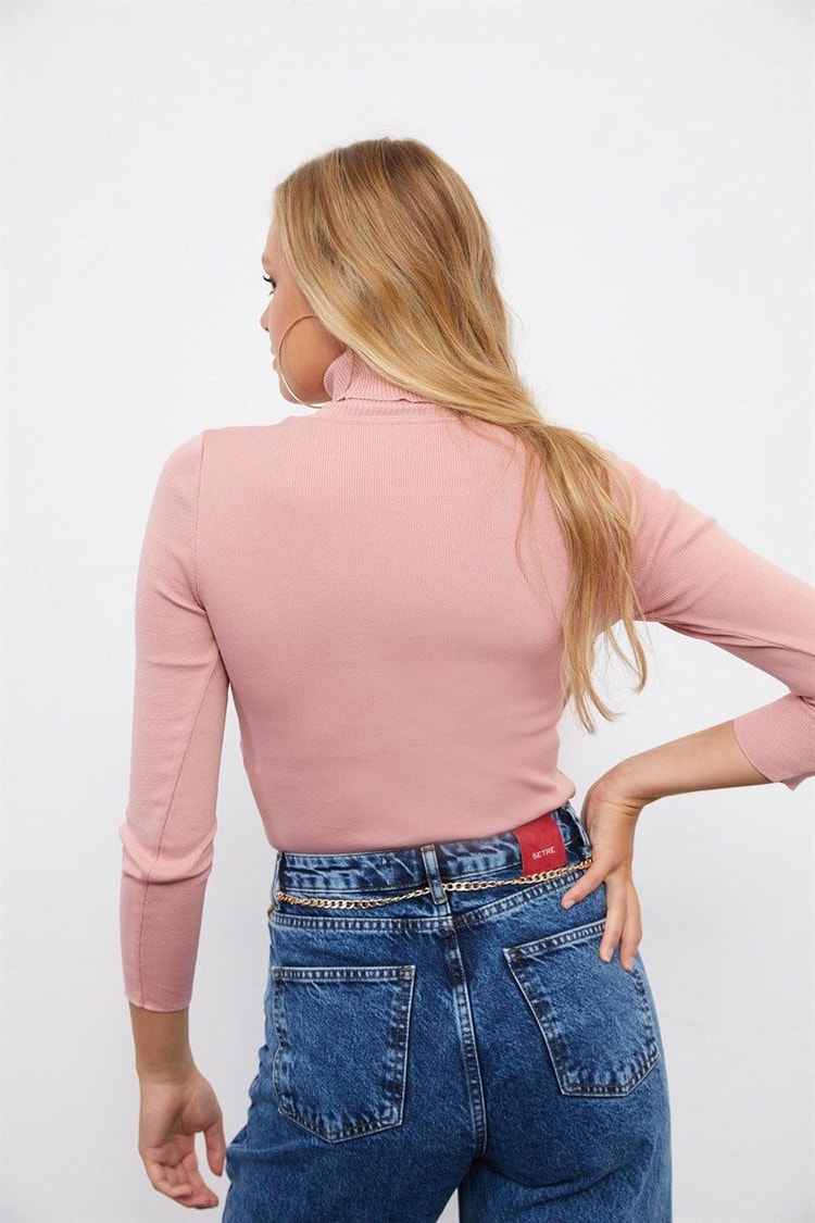 Pembe Uzun Kol Balıkçı Yaka TrikoST060W94169001