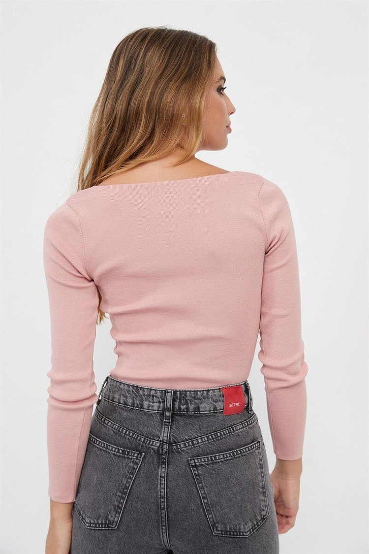Pembe Uzun Kol Kare Yaka TrikoST060S94152004