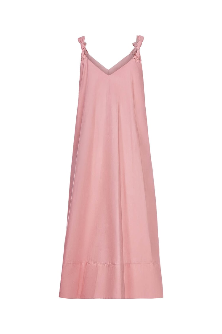 Pembe V Yaka Oversize Diz Altı Midi Boy Pamuk ElbiseST050S4054201