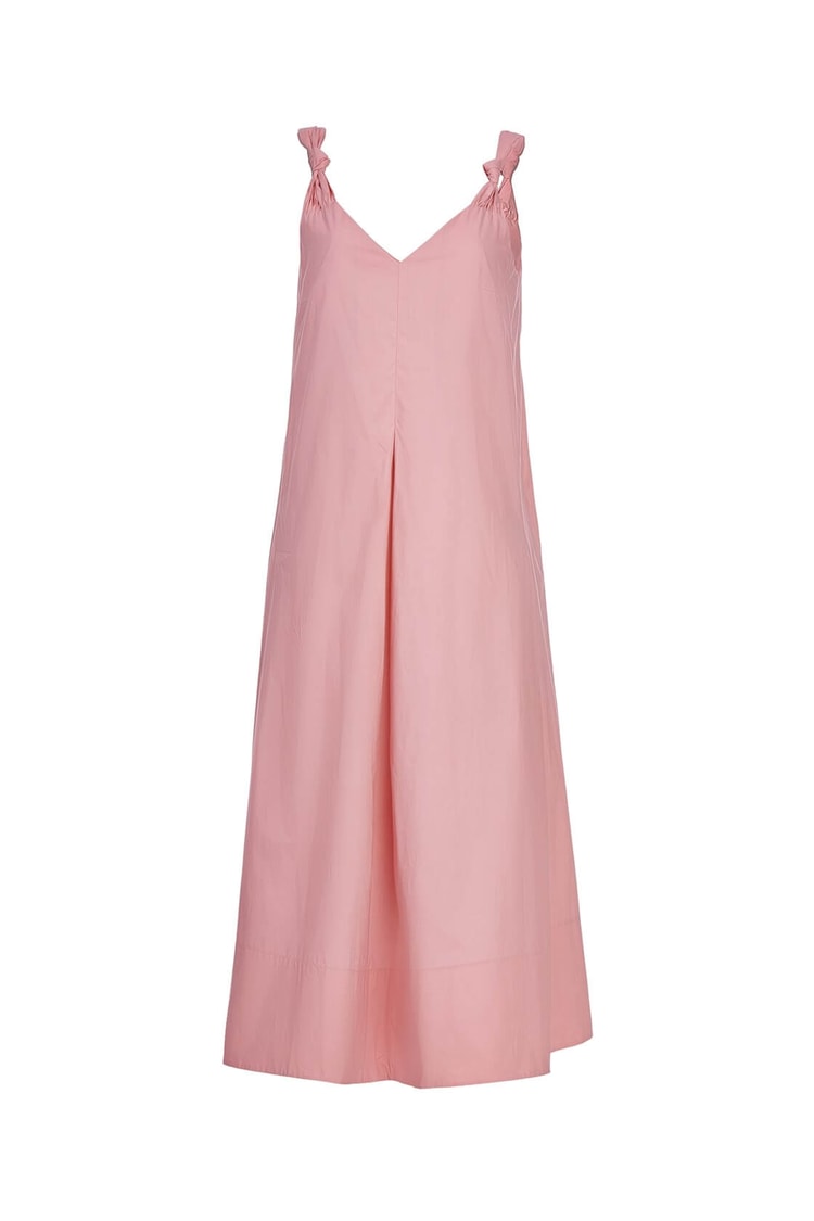 Pembe V Yaka Oversize Diz Altı Midi Boy Pamuk ElbiseST050S4054201